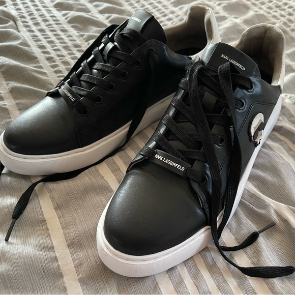Karl Lagerfeld Paris Head Black Real Leather Sneakers Shoes Men SZ 11MSRP$225
